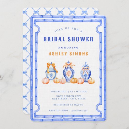 Invitation Chinoiserie Ginger Jar Fête des mariées | Tea Part (Devant / Derrière)