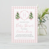 Invitation Chinoiserie Noël rose Baby shower Preppy (Debout devant)