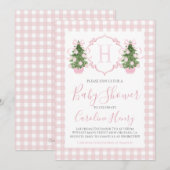 Invitation Chinoiserie Noël rose Baby shower Preppy (Devant / Derrière)