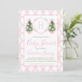 Invitation Chinoiserie Noël rose Baby shower Preppy (Debout devant)