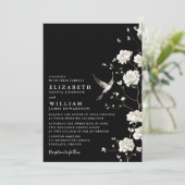 Invitation Chinoiserie noire et blanche Floral QR Code Mariag (Debout devant)