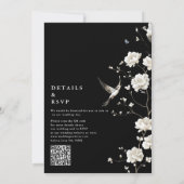 Invitation Chinoiserie noire et blanche Floral QR Code Mariag (Dos)