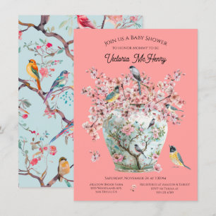 Invitation Chinoiserie Oiseaux Cerisiers Blossoms Baby shower