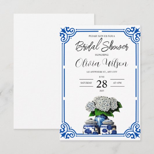 Invitation Chinoiserie Pot à gingembre & Hydrangea (Devant / Derrière)