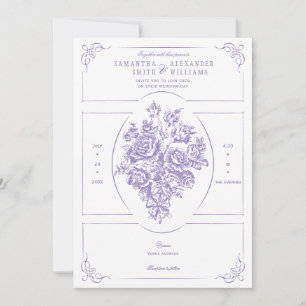 Invitation Chinoiserie Purple Rose Bouquet Mariage victorien