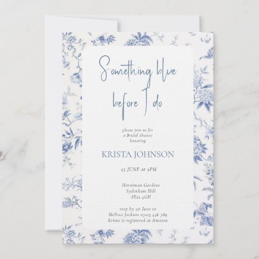 Invitation Chinoiserie Quelque chose de bleu Fête des mariées (Devant)