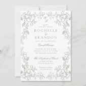 Invitation Chinoiserie romantique Sage Vert Mariage (Devant)