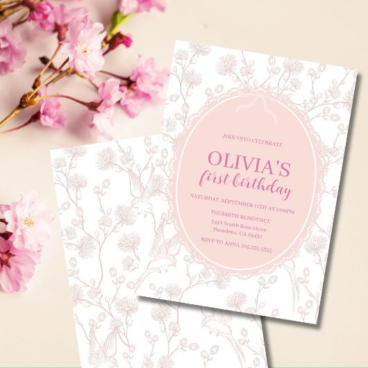 Invitation Chinoiserie rose 1er anniversaire