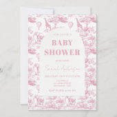 Invitation Chinoiserie rose Baby shower Toile de Jouy (Devant)