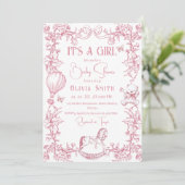 Invitation Chinoiserie rose Baby shower Vintage Toile (Debout devant)