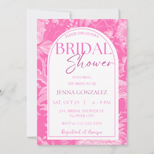 Invitation Chinoiserie rose chaud Fête des mariées de pivoine (Devant)