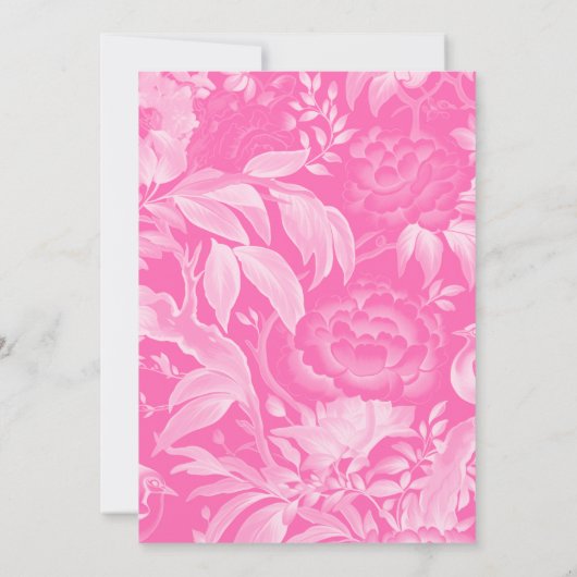 Invitation Chinoiserie rose chaud Fête des mariées de pivoine (Dos)