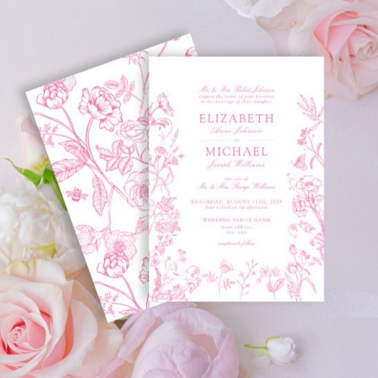 Invitation Chinoiserie rose classique Mariage floral