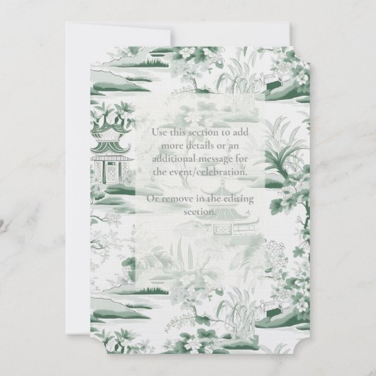 Invitation Chinoiserie rose et vert Bow avec retouche (Dos)