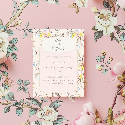 Invitation Chinoiserie rose Floral Mariage