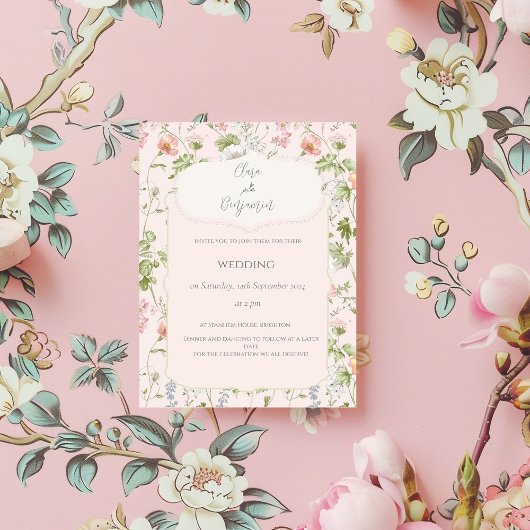Invitation Chinoiserie rose Floral Mariage