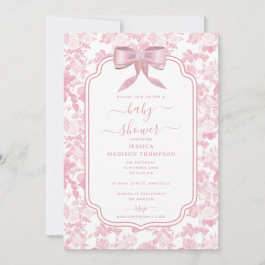 Invitation Chinoiserie rose Floral Rose Baby shower fille (Devant)