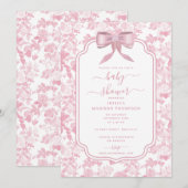 Invitation Chinoiserie rose Floral Rose Baby shower fille (Devant / Derrière)