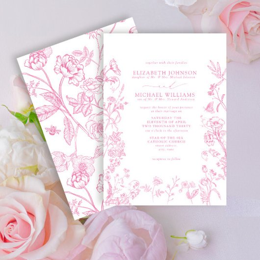 Invitation Chinoiserie rose formelle Mariage floral