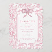 Invitation Chinoiserie Rose rose 1ère Fille Anniversaire (Devant / Derrière)