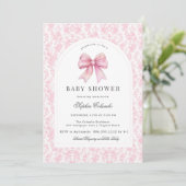 Invitation Chinoiserie rose Toile Coquette Bow Baby shower (Debout devant)