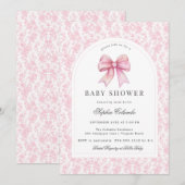Invitation Chinoiserie rose Toile Coquette Bow Baby shower (Devant / Derrière)