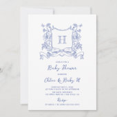 Invitation Chinoiserie Russe Bow Floral Crest Baby shower (Devant)