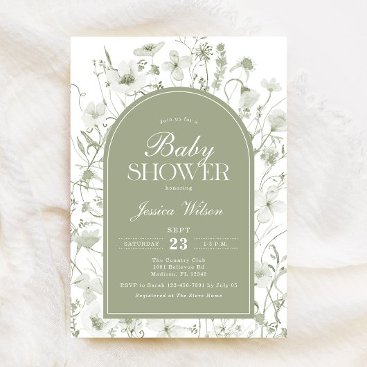 Invitation Chinoiserie Sage Green Baby shower Floral