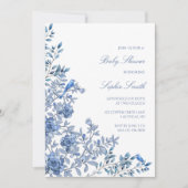 Invitation Chinoiserie Toile Blue Floral Baby Shower (Devant)