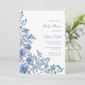 Invitation Chinoiserie Toile Blue Floral Baby Shower (Debout devant)