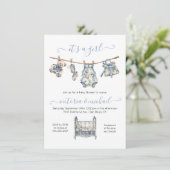 Invitation Chinoiserie Toile Clothesline Baby shower fille (Debout devant)