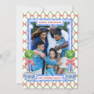 Invitation Chinoiserie Topiary avec des vaches rouges Noël