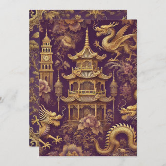 Invitation Chinoiserie victorienne imprimable violet et or