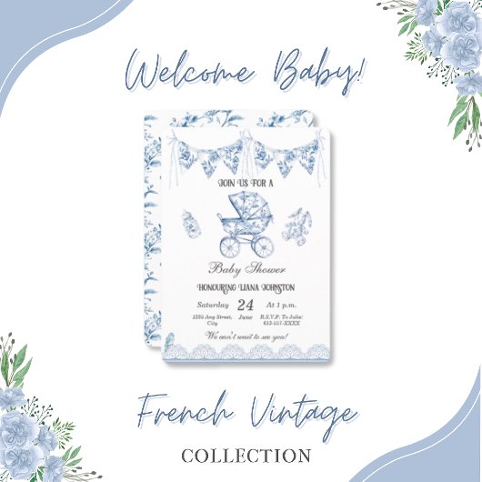 Invitation Chinoiserie Vintage Bleue-Invitation Baby shower