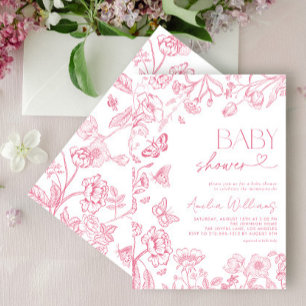 Invitation Chinoiserie Vintage Floral Pink Script Baby shower