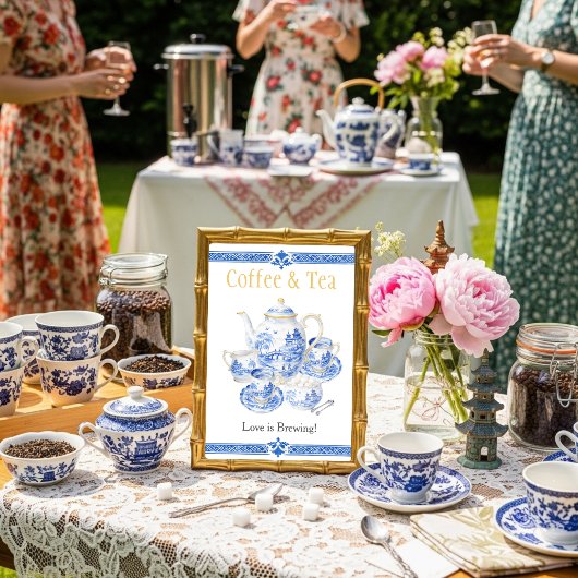 Invitation Chinosierie blue Coffee & Tea Love is Brewing Sign