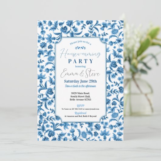 Invitation Chintz Bleu & Blanc Floral Ditsy (Debout devant)