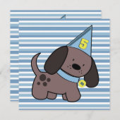 Invitation Chiot 5e anniversaire de fête garçons Blue Custom  (Devant / Derrière)