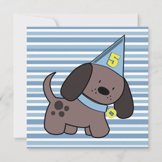 Invitation Chiot 5e anniversaire de fête garçons Blue Custom  (Devant)