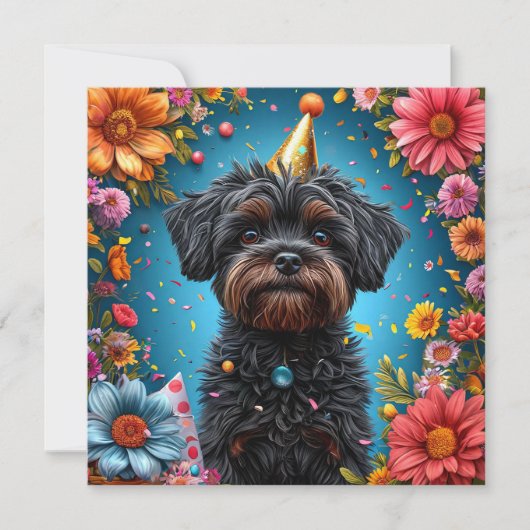 Invitation Chiot Chapeau Anniversaire Adorable (Devant)