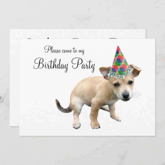 Invitation Chiot dans l'invitation d'anniversaire de (Devant / Derrière)