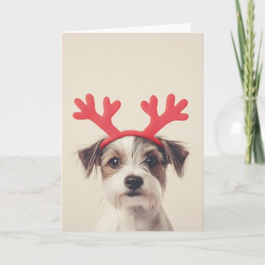 Invitation Chiot de fête avec bois de renne (Devant)