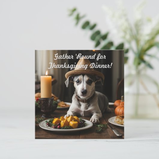 Invitation Chiot Mignon Avec Chapeau de Pèlerin Dîner de Than (Debout devant)