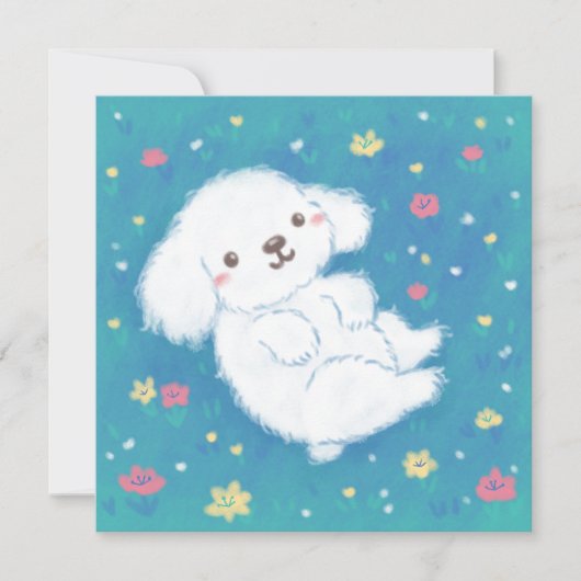 Invitation Chiot mignon avec des fleurs (Devant)