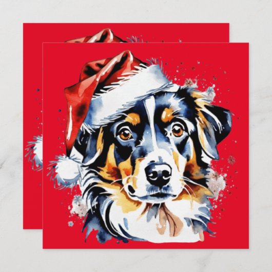 Invitation Chiot mignon de Noël (Devant / Derrière)