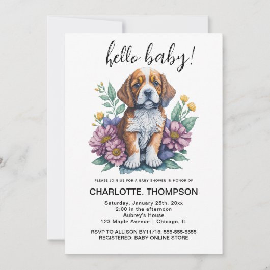 Invitation Chiot Moderne en Terre Cuite pour Baby Shower (Devant)