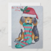 Invitation chiot noir et brun mignon avec bas de noël (Devant)