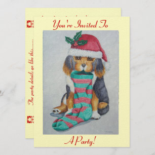 Invitation chiot noir et brun mignon vêtu pour noël