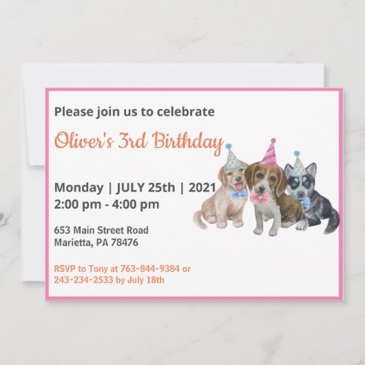 Invitation Chiot pur | Chiens Thème Garçon Première fête d'an (Devant)