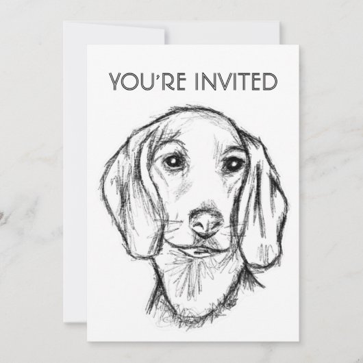 Invitation chiot teckel noir et blanc dessin simple art (Devant)